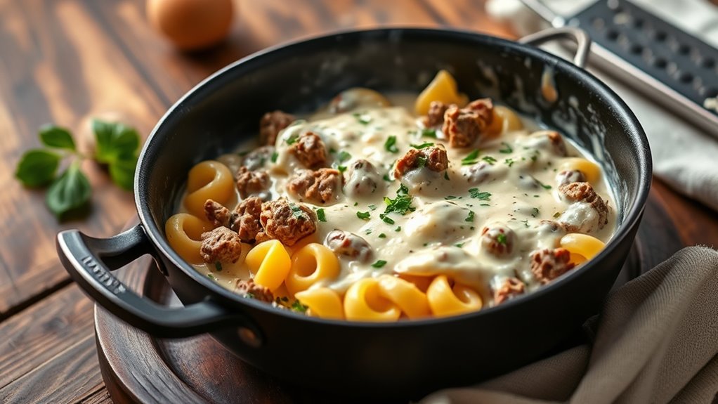 creamy beef pasta skillet