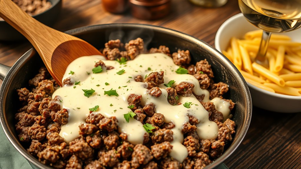 cook ground beef in alfredo